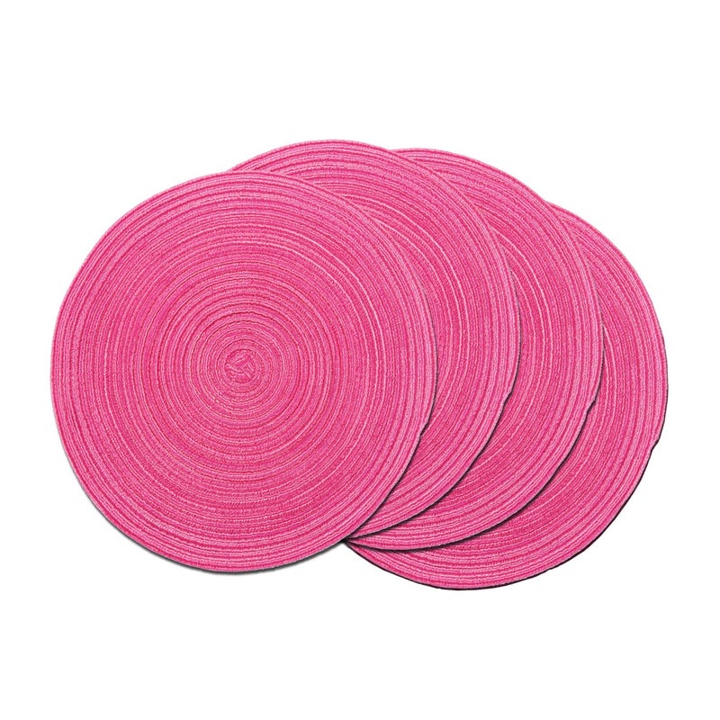 SHACOS Round Placemats Set of 4 Round Table Placemats Braided Cotton Place Mats 15 inch for Kitchen Dining Table Holiday Party (Hot Pink, 4) - Image 1